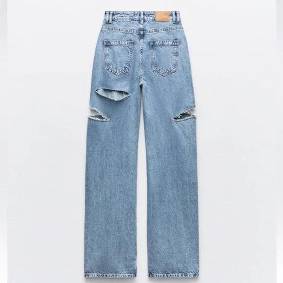 ZARA Z1975 MID WAIST RIPPED CUT OUT STRAIGHT LEG JEANS - Picture 3 of 5